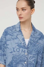 Rifľová košeľa Tommy Jeans dámska,voľný strih,s klasickým golierom,DW0DW17969