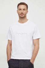 Bavlněné tričko Pepe Jeans Chris bílá barva, s potiskem