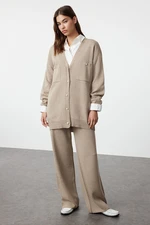 Trendyol Mink Buttoned Cardigan-Pants Knitwear Top-Top Set