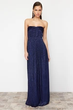 Trendyol Saks A-Cut Knitted Evening Dress & Graduation Dress