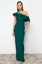 Trendyol Emerald Green Flounce Detailed Woven Elegant Evening Dress