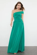 Trendyol Emerald Green Fitted Knitted Long Evening Dress