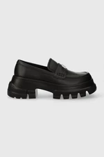 Mokasíny Tommy Jeans TJW CHUNKY LOAFER dámské, černá barva, na platformě, EN0EN02504