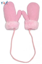 Zimní kojenecké rukavičky s kožíškem - se šňůrkou YO - sv. růžové/růžový kožíšek, vel. 80-92 (12-24m)