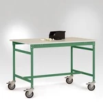 Manuflex LB4046.6011 Odkládací stolek ESD ZÁKLADNÍ mobilní s plastovým stolní deska v rezedově zelená RAL 6011, Šxhxv: 1250 x 800 x 856 mm