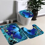 3pcs Blue Ocean Bath Rugs Set Velvet Fabric Pedestal Mat Toilet Set Cover Carpet