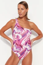 Trendyol Abstract Patterned One-Shoulder Tie Regular Leg Swimsuit