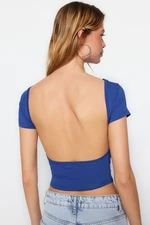 Trendyol Sax Backless Crop Cotton Stretchy Knitted Blouse