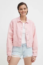 Rifľová bunda Pepe Jeans TURNER CLR dámska, ružová farba, prechodná, PL402386