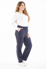 Şans Women's Plus Size Navy Blue Piping Detailed Pocket Tracksuit Bottom