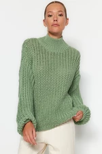 Trendyol Mint Wide Fit mäkký textúrovaný základný golier Pletený sveter