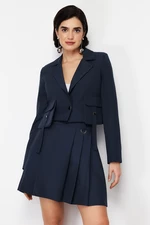 Trendyol Navy Blue Pocket Detailed Crop Woven Blazer Jacket