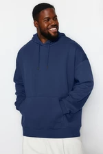 Trendyol Navy Plus Size Oversize/Wide-Fit Hooded Fleece Cotton Sweatshirt