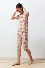 Trendyol Multi Color Cotton Teddy Bear Pattern Capri Knitted Pajamas Set