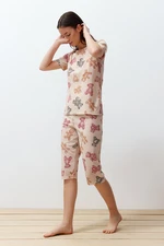 Trendyol Multicolored Teddy Bear Patterned Capri Knitted Pajama Set