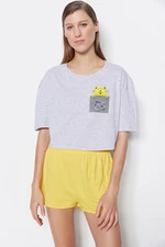 Trendyol Yellow Cotton Printed T-shirt-Shorts Knitted Pajamas Set