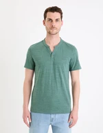 Men's green T-shirt with buttons Celio Cegeti