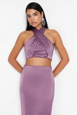 Trendyol Light Purple Crop Tie Detailed Satin Blouse