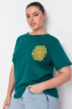 Trendyol Curve Green Printed Boyfriend Knitted T-shirt