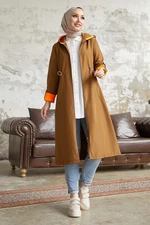 InStyle Drawstring Waist Hooded Neon Trench - TanOrange