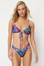 Trendyol Floral Patterned V-Cut Brazilian Bikini Bottom