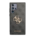 Zadní kryt Guess PU 4G Metal Logo pro Samsung Galaxy S24 Ultra, šedá