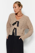 Trendyol béžová jemné textúrované vlasy pletený sveter sveter