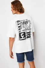 Trendyol Ecru Oversize/Wide Cut Far East Printed Short Sleeve 100% T-Shirt