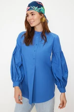 Trendyol Navy Blue Comfortable Fit Cotton Woven Tunic Shirt