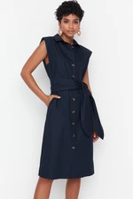 Trendyol Navy Belted Shirt Woven Dress