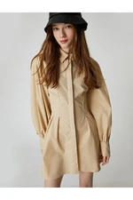 Koton Shirt Dress Pleated Waist Long Sleeve Cotton Cuff Collar