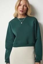Happiness İstanbul Women's Emerald Green Sharding Crop Sweatshirt