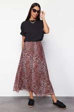 Trendyol Brown Leopard Patterned Woven Skirt