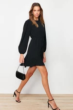 Trendyol Black Belted Straight Cut Crew Neck Mini Woven Dress