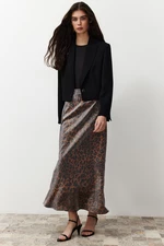 Trendyol Brown Leopard Patterned Satin Woven Skirt