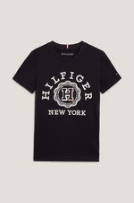 Dětské bavlněné tričko Tommy Hilfiger černá barva, s potiskem