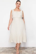 Trendyol Curve Beige Square Neck A-Line Woven Dress