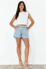 Trendyol Light Blue 100% Tencel™ Pleated High Waist Shorts & Bermuda