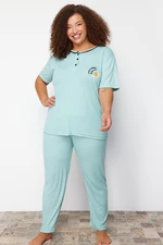 Trendyol Curve Mint Button Detailed Camisole Knitted Pajamas Set