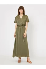 Koton Women's Green V-Neck Short Sleeve Maxi Dress