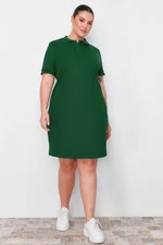 Trendyol Curve Green Polo Collar Mini Knitted Dress