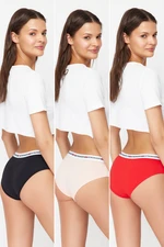 Trendyol Multicolored 3-Pack Cotton Slogan Elastic Detailed Hipster Knitted Panties