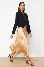 Trendyol Gold Pleated Satin Fabric Maxi Length Woven Skirt