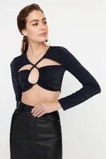 Trendyol Navy Blue Cut-Out Detailed Silvery Blouse