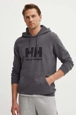 Bavlněná mikina Helly Hansen HH LOGO HOODIE pánská, šedá barva, s kapucí, s aplikací, 33977