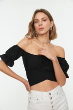 Trendyol Black Tie Detailed Carmen Collar Woven Blouse