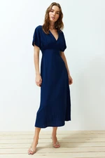 Trendyol Navy Blue A-Line Bodice Detailed V-Neck Maxi Woven Dress