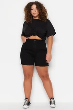 Trendyol Curve Black High Waist Flexible Skinny Denim Shorts &; Bermuda