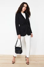 Trendyol Black Regular Buttoned Belt Detailed Finike Woven Jacket