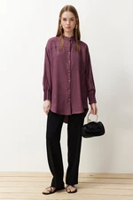 Trendyol Plum Linen Aerobin Oversize Woven Shirt